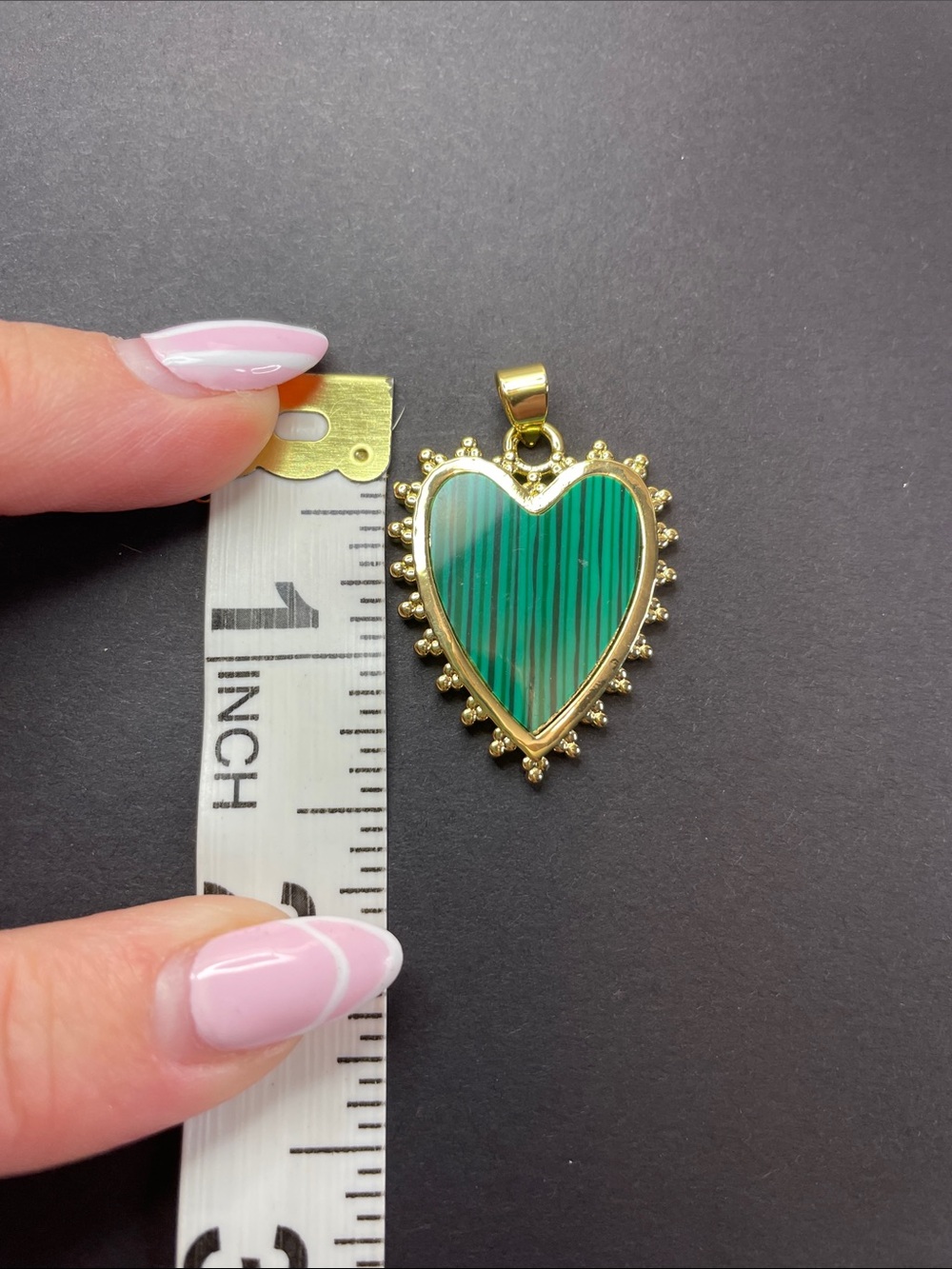 Freida Rothman Green Agate Heart Necklace Pendant - Picture 7 of 8